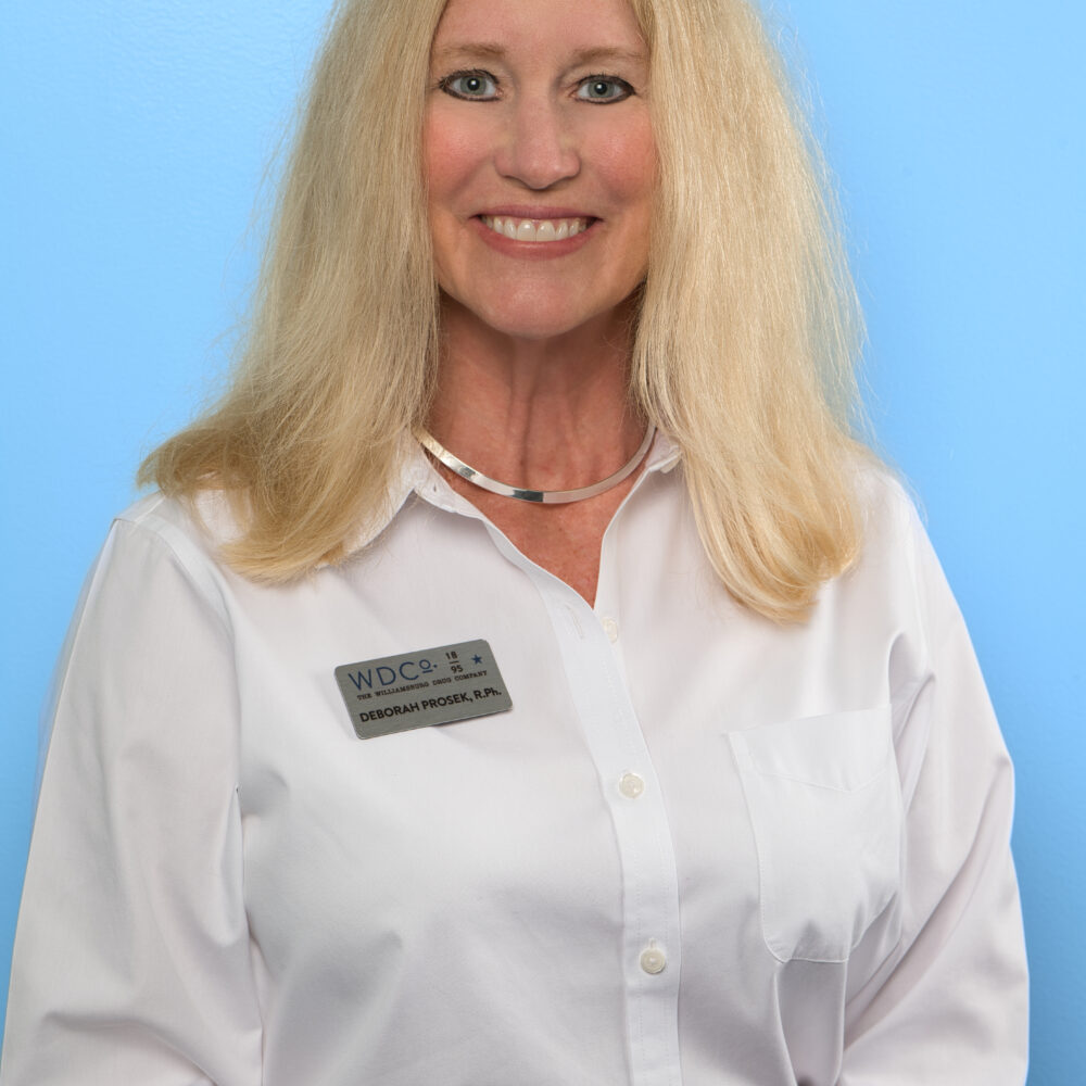 Portrait of Deborah Prosek, pharmacist at Williamsburg Drug Company